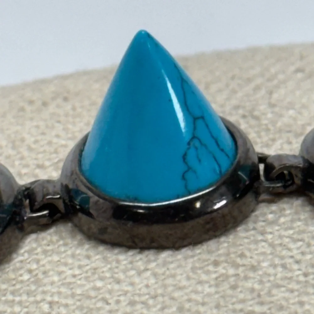 Eddie Borgo Turquoise Cone Bracelet Gunmetal Black Sterling Silver - Picture 9 of 14